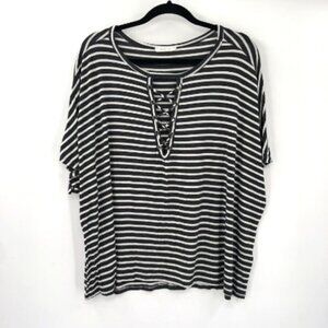 AUGUST MIST Striped Cross Front Lattice Top Stretch Jersey Stripes Short Sleeve